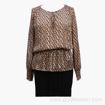 Multicolor Printed Peplum Long Sleeve Top